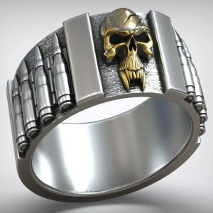 Zilveren skull ring met kogelriem - 925 sterling zilver